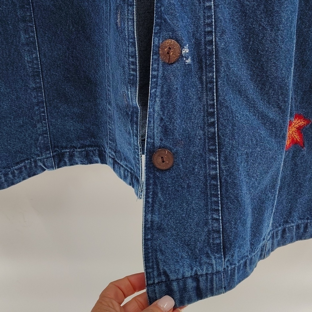 Passport Jean Jacket Large Fall Leaves Button Up Embroidery Cotton Vintage - Picture 4 of 8